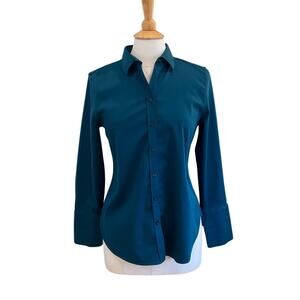Chico's No-Iron Stretch Button Down Shirt, Teal, Size S